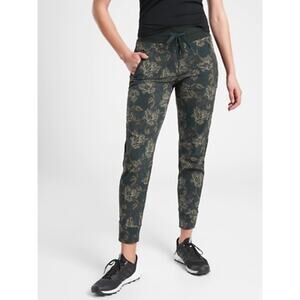 Athleta Women's sz 4 Trekkie North Printed Joggers Mid Rise Olive Green Floral